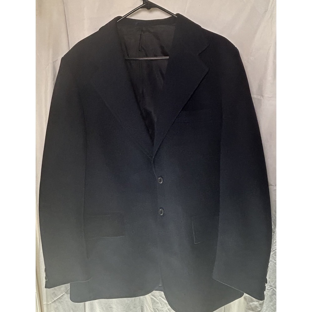 Vtg 70s Sears Mens Store Knit Blazer Sport Coat Suit Jacket 44L Dark Navy Blue‎